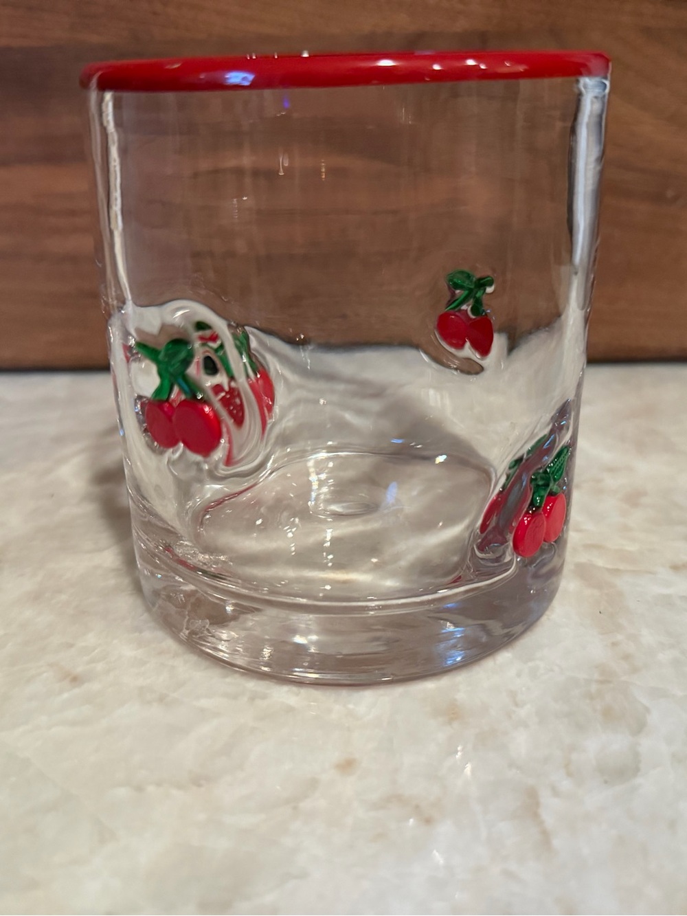 Cherry icon red rimmed double whiskey glass